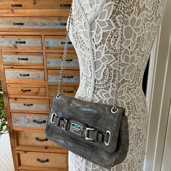 Michael Kors Vintage- Soft Suede Like - Snake / Animal Print Bag- Gray- EC - Picture 6 of 13